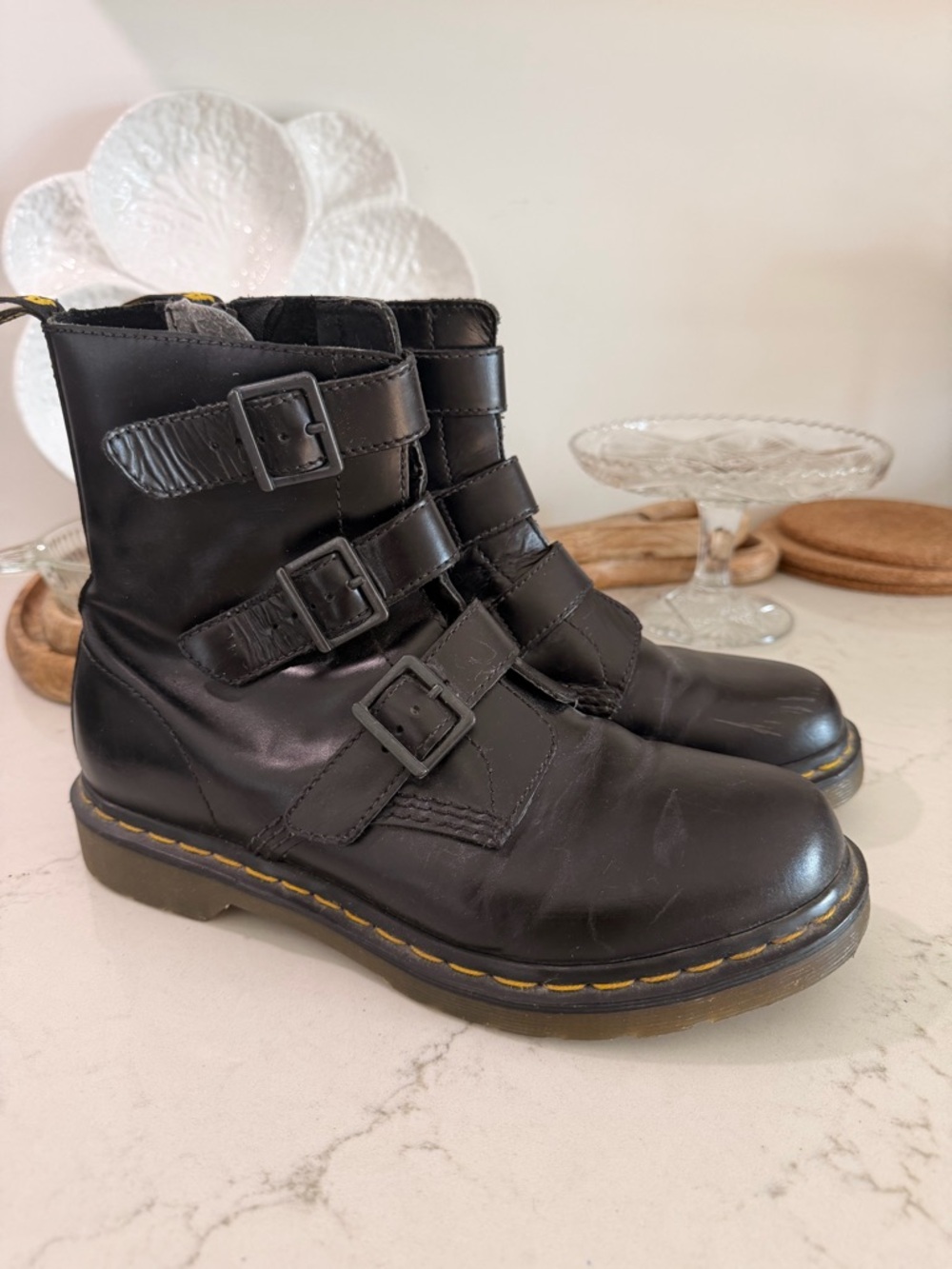 Dr. Martens Black Triple-Buckle Combat Boots